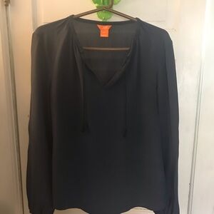 Joe Fresh Blue Silk Long Sleeve Peasant Blouse